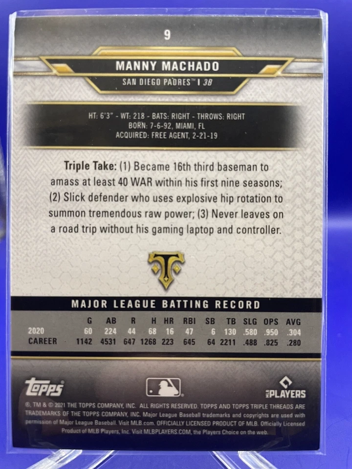 2021 Topps Triple Threads Emerald MANNY MACHADO #9 #/259 San Diego Padres - Image 2 of 2