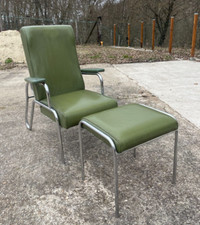 Fauteuil compas vintage 50 en Métal chromé et skaï vert