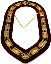 MASONIC Collar SHRINER SPHINX DRESS GOLDEN METAL CHAIN COLLAR MAROON VELVET