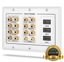 Fosmon 3Gang 7.2 Surround Sound 7 Pair Gold Binding Post Distribution Wall Plate