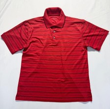 PGA Polo Shirt Mens L Red Striped Side Slit Textured Knit Button Up Golf