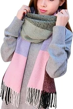 Loritta Womens Scarf Fashion Long Plaid Shawls Wraps G-purple Pink Lattice 