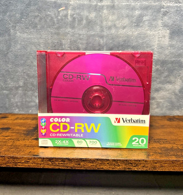 NEW Verbatim CD-RW 700MB 80Min 20 Disc Pack Assorted Colors in Slim Jewel Cases