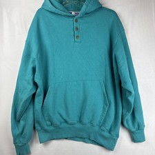 Vintage 90s Russell Athletic High Cotton Hoodie Quarter Button Men L Made In USA