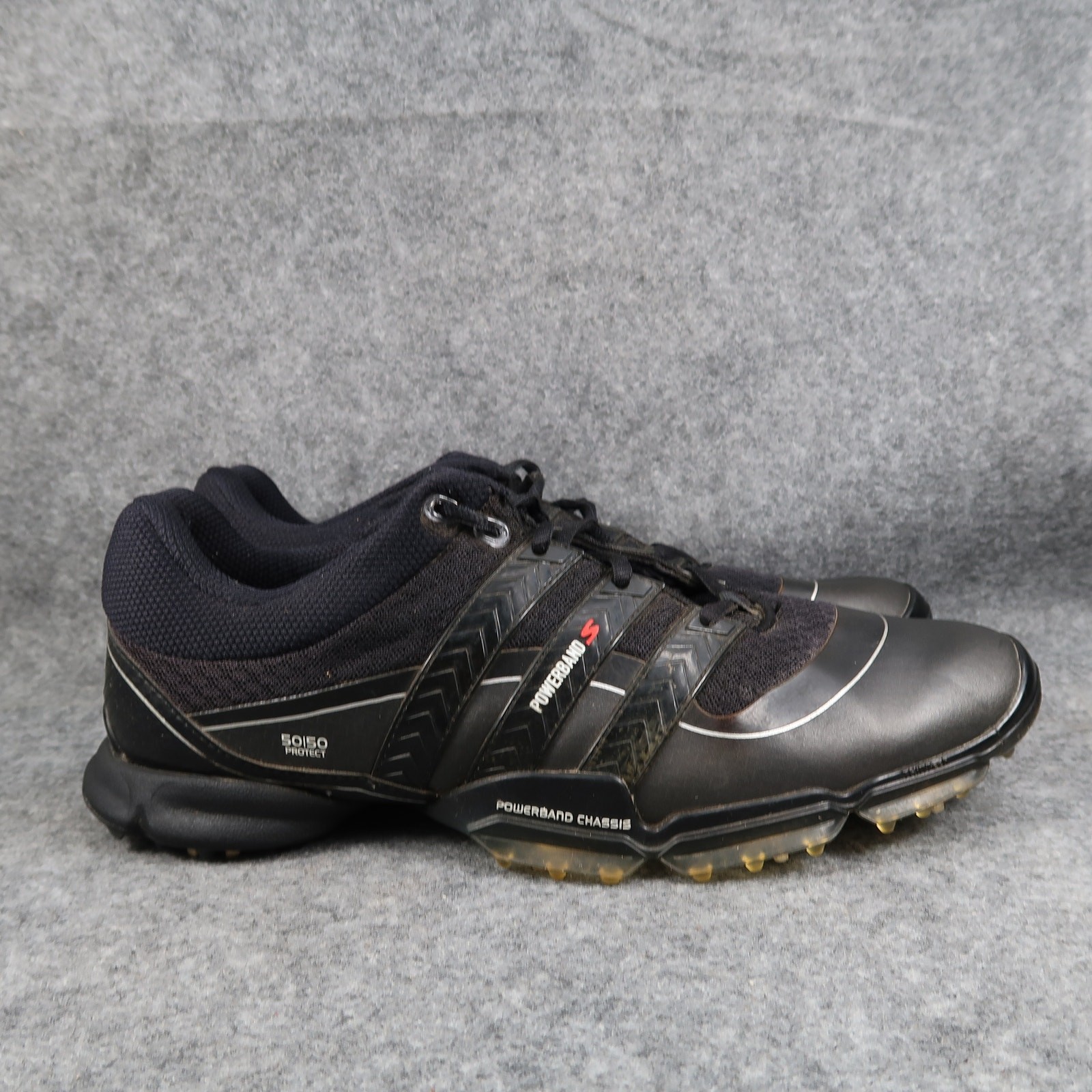 Adidas Shoes Mens 9 Golf Powerband Soft Spike Black Lace UP Athletic Fit Foam