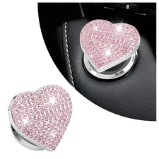 Bling Push Start Button Cover with Rhinestone,Heart Push to Start Button Cove...