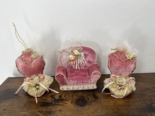 Vintage Victorian Velvet Ornament Set Chair Sofa Floral Lace Feather Shabby Chic
