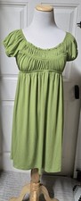 VTG Y2K I.N. Studio Women Babydoll Dress 12 P Empire Waist Smocked Green USA