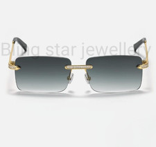 Iced Out Princess Lab Grown Diamond Rimless Sunglasses 925 Silver Gold Plated