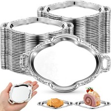 50 Pcs Oval Mini Baroque Dessert Display Tray Mini Elegant Plastic Serving Tr...