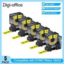 5PK Black on Yellow 18433 3/4" IND Vinyl Label Tape for Dymo Rhino 5200 6000
