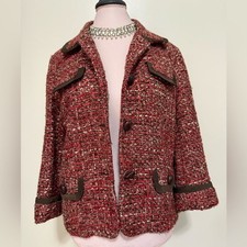 Talbots red with brown accents tweed jacket in size 10
