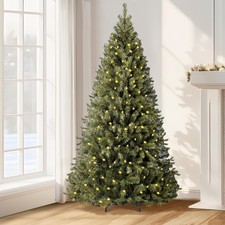 7.5ft Pre-Lit Christmas Tree, Green Artificial Full Spruce Christmas Tree for...