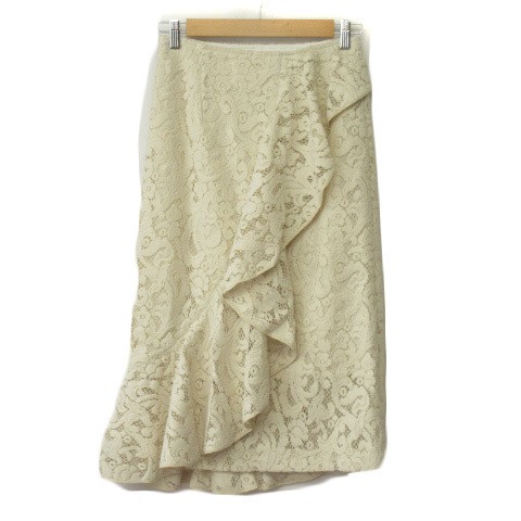 VOUSETES Women's Size 36 Elegant Ivory Lace Ruffle Maxi Skirt
