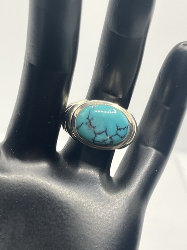 Sterling silver twisted blue cabochon stone chunky ring size 6 signed - Picture 3 of 20