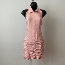 Sabotage S Pink Mini Dress Halter Ruched Zip Collared Barbiecore Coquette Y2K