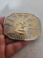 GOLD  SILVER PLATED 100 YEARS OF LIBERTY STATUE OF LIBERTY BELT BUCKLE NICE 