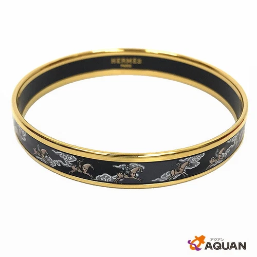 HERMÈS Bracciale Hermes Smalto PM Cloisonne Modello Cavalleria Nero x Oro [U aq3511