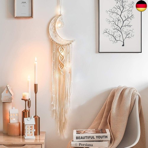 Koytoy Makramee Wandbehang Mond Traumfänger mit LED Licht Handgefertigt Gewebte - Bild 3 von 7