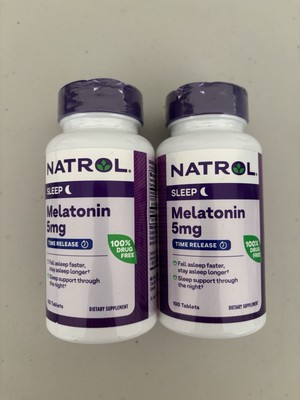 New Natrol, (2 Pack) Melatonin, Time Release, 5 mg, 100 Tablets Each For Sleep