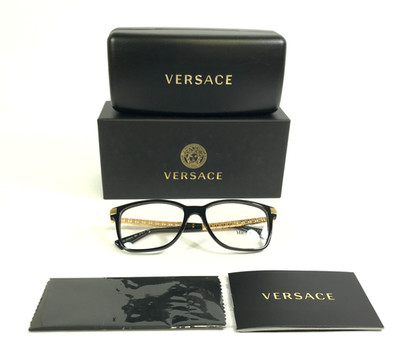Versace Eyeglasses Frames MOD.3340-U GB1 Black Gold Square Full Rim 57-17-145