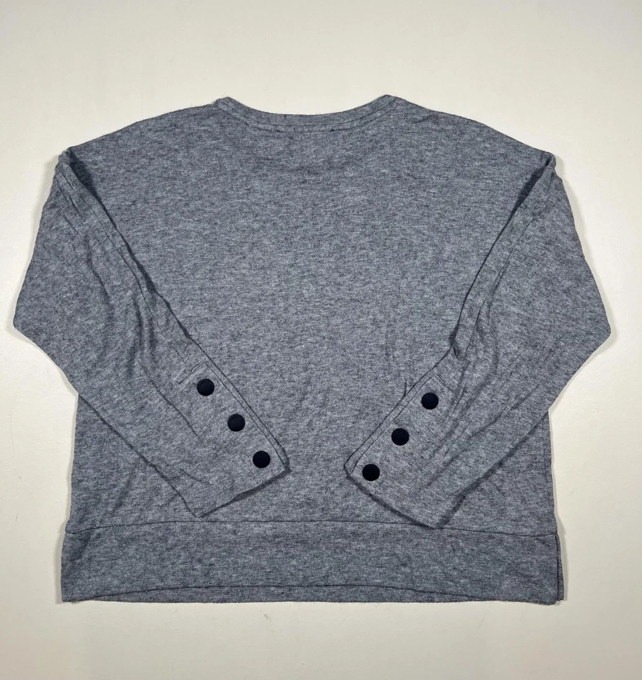 Tommy Hilfiger Suéter Mujer Grande Gris Cuello Redondo Pullover Botón Puño Bandera Logo Foto 2 de 4