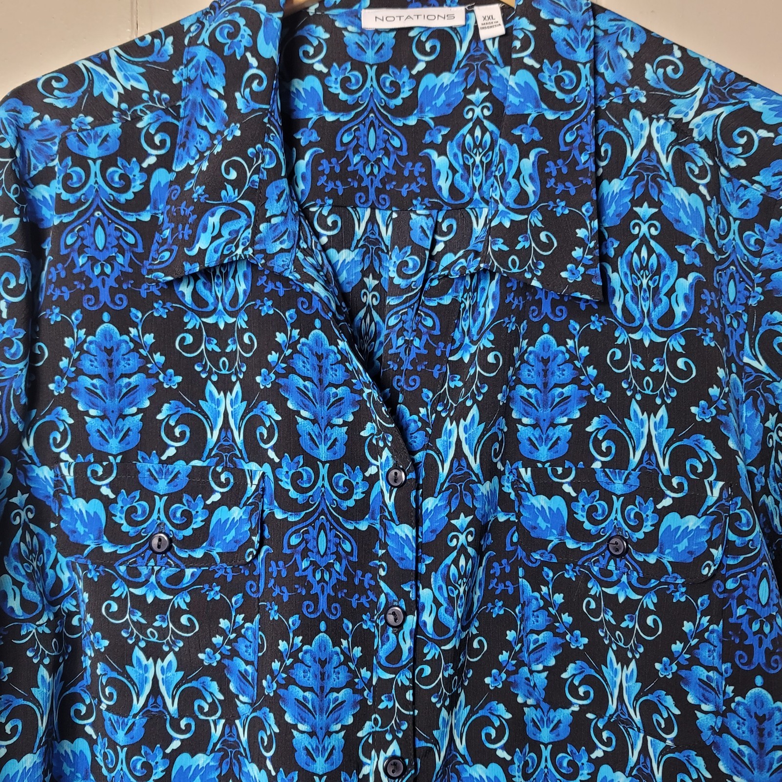 NOTATIONS BOLD BLACK BLUE DAMASK PATTERN BUTTON F… - image 2