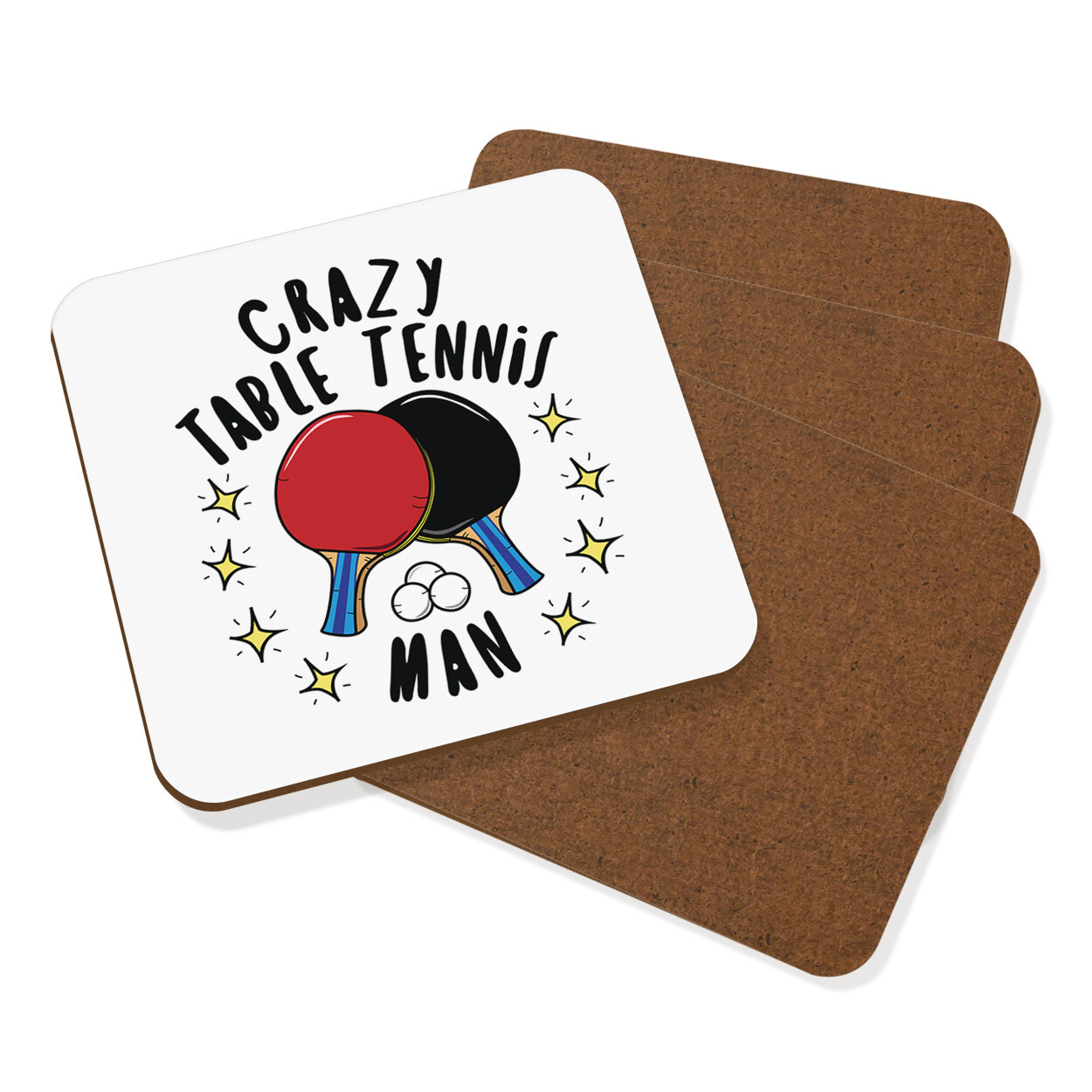 Crazy Table Tennis Man Stars Coaster Drinks Mat Set Of 4 Ping Pong Sport Funny