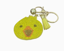 Fashion Key Ring-Bag Charm -DUCK FACE yellow orange brown rhinestones