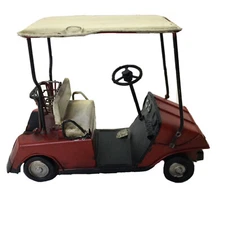 Golfer’s Red Collectible Desktop Golf Cart Minature Distressed Metal Art