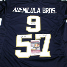 Justin & Jayson Ademilola Dual Signed Custom Blue Notre Dame Jersey w/JSA COA #1