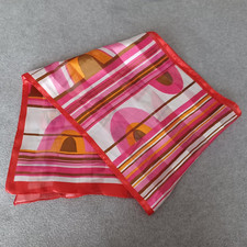 Vintage 70s 80s Colorful Pink Red Orange White Geometric Long Scarf 13" x 58"
