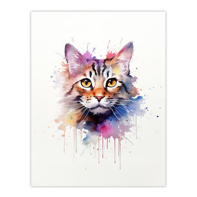 Tabby Cat Lovers Gift Watercolour Pet Portrait Painting Wall Art Poster Print