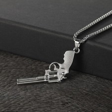 Men's Silver Revolver Necklace - Gun Pendant