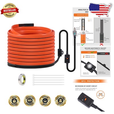 80FT Self-Regulating Pipe Heater with GFCI Protection for Winter Freeze Defense