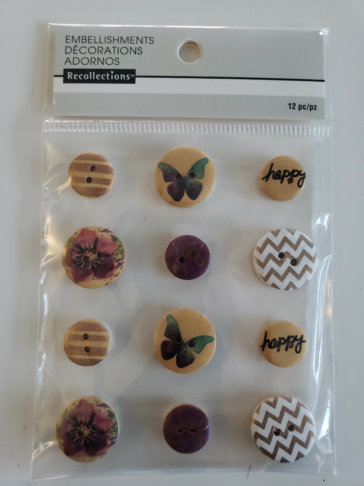 Recollections Wooden Buttons Butterflies Flowers scrapbooking