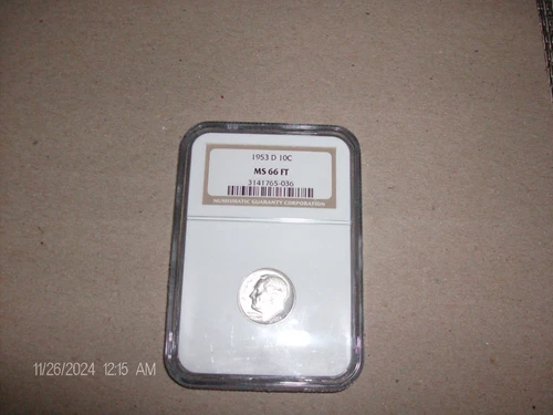 1953 D Silver Roosevelt Dime NGC MS66 FT  (Full Torch)