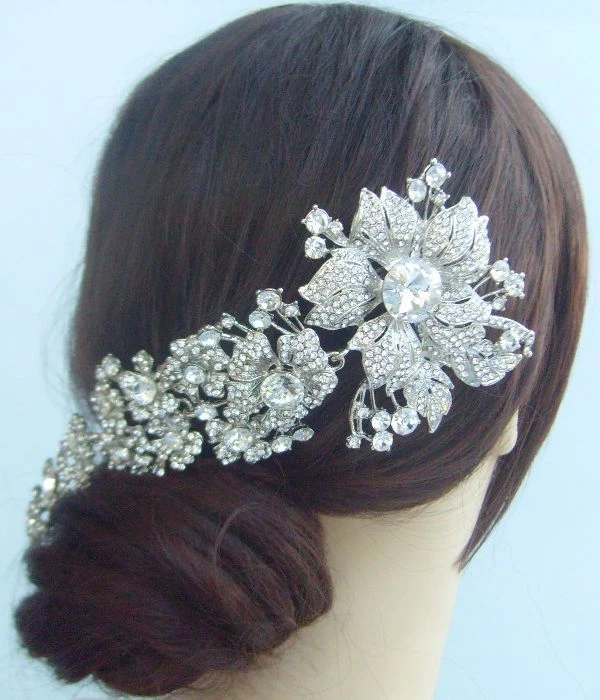 Glamour Transparent Rhinestone Crystal Hair Accessories Flower Orchid Hair Comb - Image 3 of 4