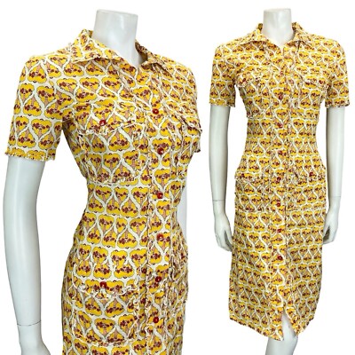VINTAGE 60ER 70ER WEISS ROT GELB ART DECO DAMEN HERZ RÜSCHEN SHIRT KLEID + TASCHEN 8