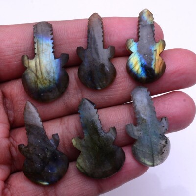 6 Stück Natürlich Labradorite Multi Glanz 30mm-32mm Gitarre Form Cabochon