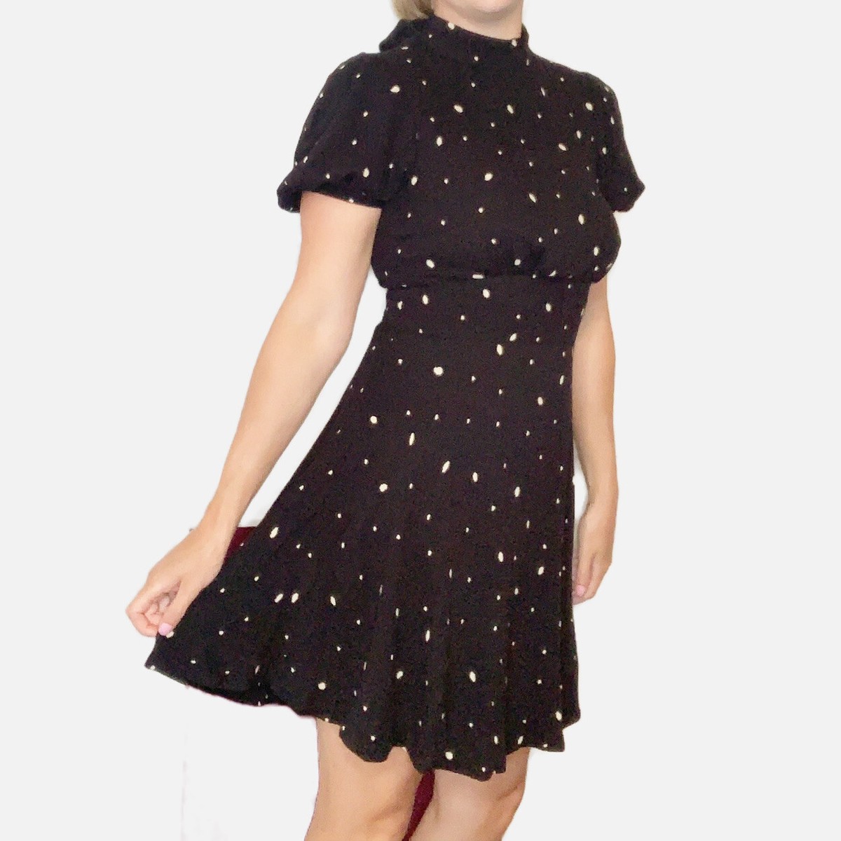 Free People Abbie Printed Polka Dot Mini Dress Mock Neck with Tie Women's  Size 0 | eBay