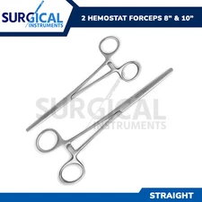 2pc Set 8" + 10" Straight Hemostat Forceps Locking Clamps Stainless German Grade