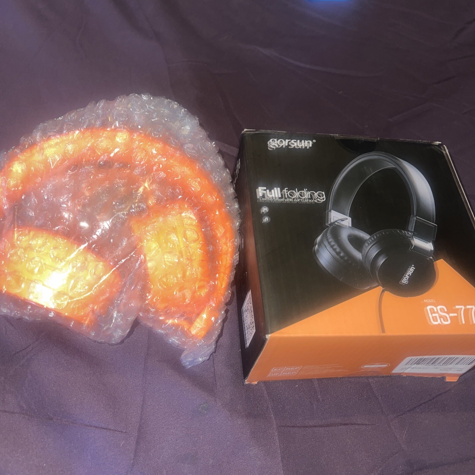 Gorsun GS-778 Foldable Bright Orange Headphones Open Box Tested Working-image