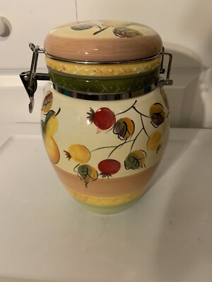 rare Vintage Gibson Canister big Rubber Seal Metal Latch multi color With Fruit