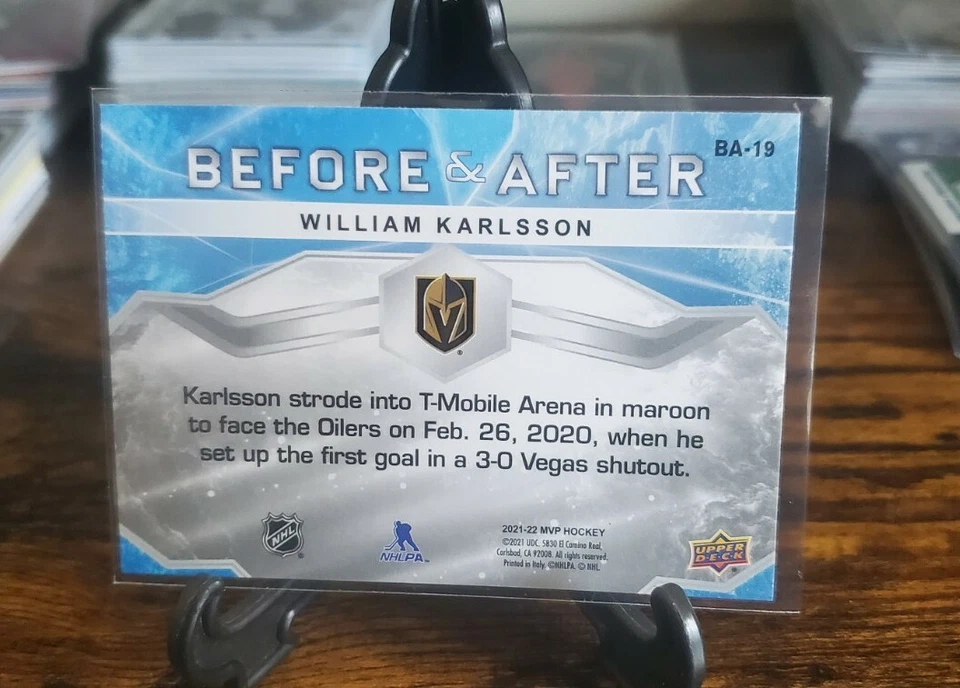 2021-22 Upper Deck MVP Before and After #BA-19 WILLIAM KARLSSON Knights - Image 2 of 2