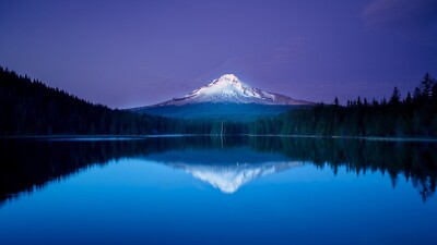 Landscape mountains snow water lake nature oregon usa Custom Gaming Mat Desk