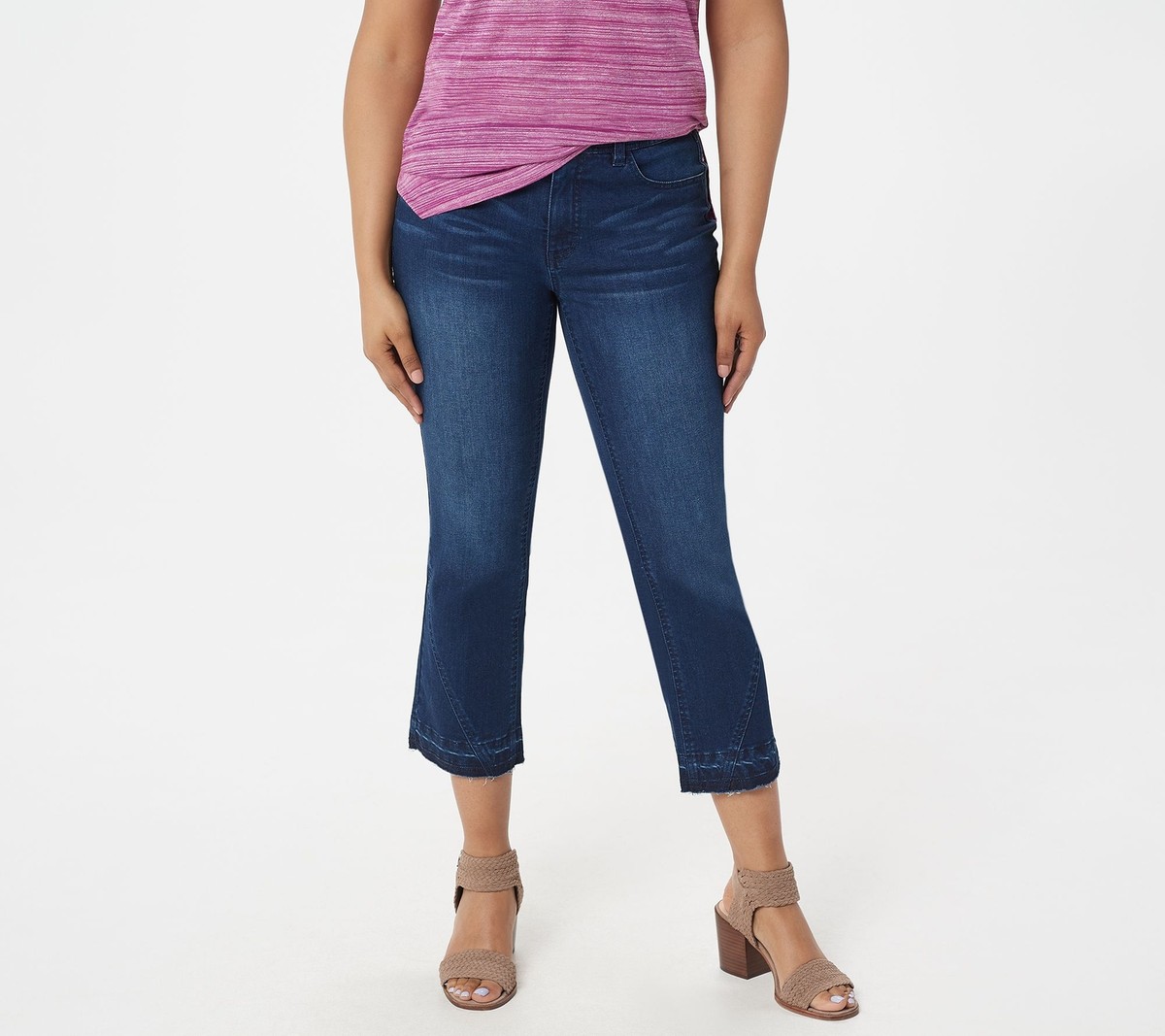 Lisa Rinna Collection Indigo Denim Crop Flare Jeans Dark Wash
