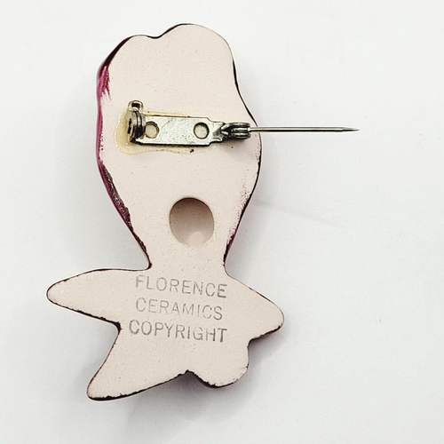 Florence Ceramics © Brunette Deco Victorian Lady Figural Head in Red Vtg Brooch - Picture 14 of 22