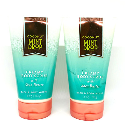 2 Bath & Body Works COCONUT MINT DROP Creamy Body Scrub Shea Butter 8 fl.oz