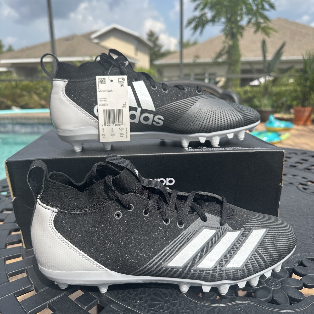 Adidas Adizero Spark Men's Football Cleats Black White CG6533 Size
